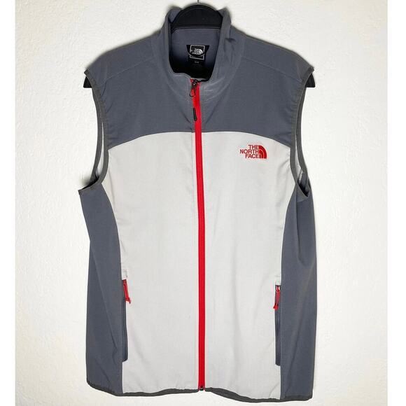The North Face Men's Lightweight Windbreaker Vest Gray Red Front Zipper Logo Med - Picture 1 of 10